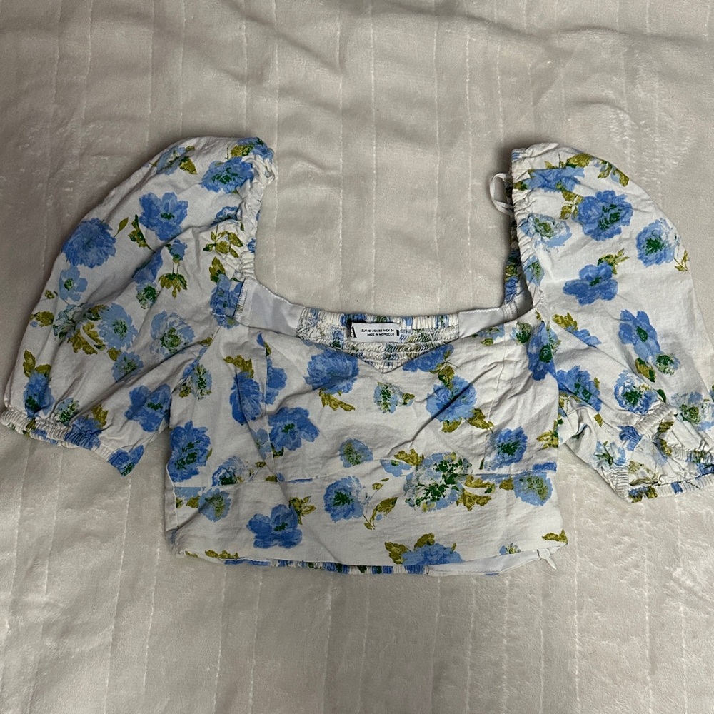 Zara Blue Floral Puff Sleeve Blouse